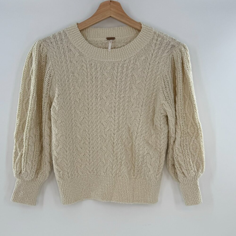 Free People Long Sleeve Villa Cable Pullover Ivory Neutral Size Medium
